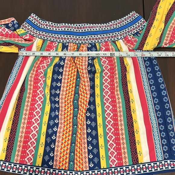 Flying Tomato Multicolour Boho Striped Smocked Off The Shoulders Top - Picture 11 of 14